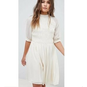 Boohoo Prairie Smock Babydoll Dress High Neck NWT